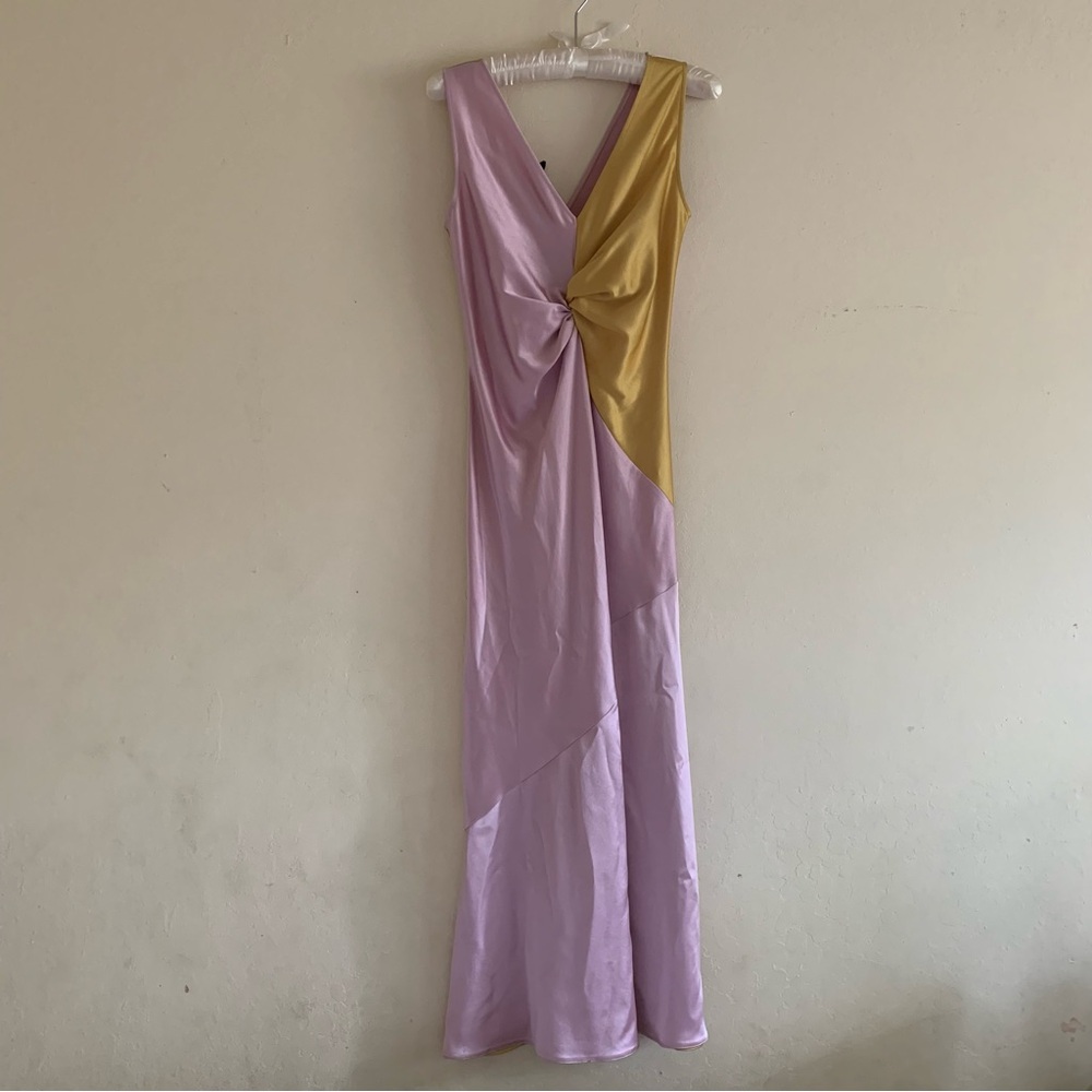 NWT Pinko Minestra Two Tone Pink and Gold Asymmetrical Dress size 6 - Picture 7 of 12